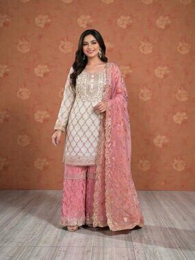 Faux Georgette Party Wear Gharara Salwar Kameez, Cultural Wear for Women